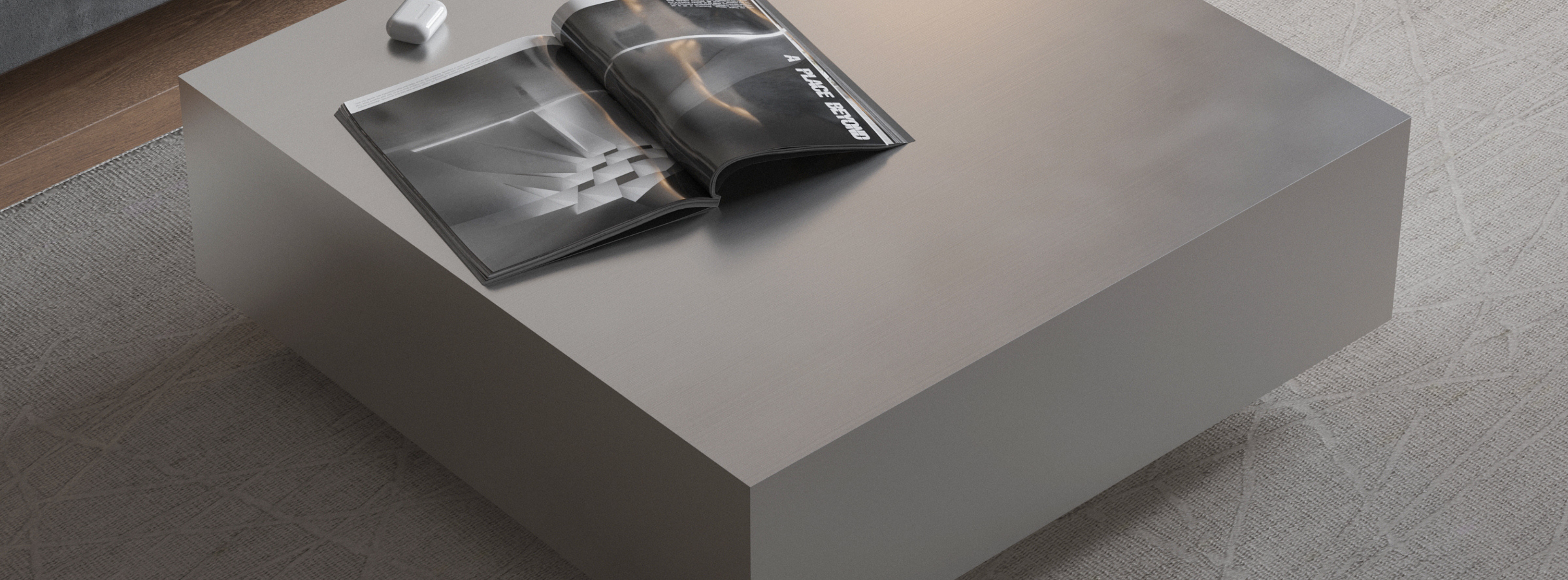 Premium aluminum furniture in a modern living room interior with minimalist design and neutral tones