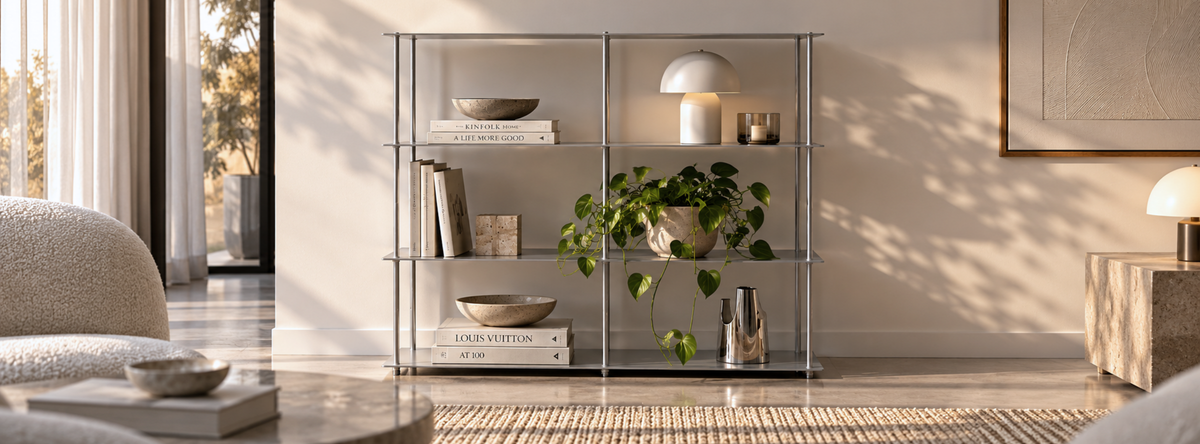 AlumProject premium custom designer aluminum shelving unit for modern minimalist interiors
